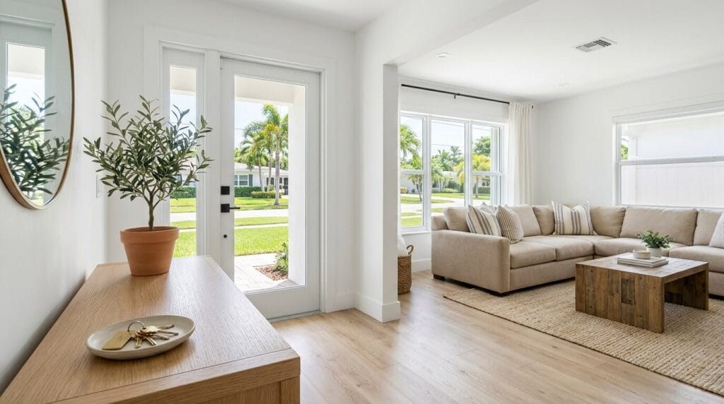 Tidy, bright South Florida home entryway ready for a professional cleaning visit