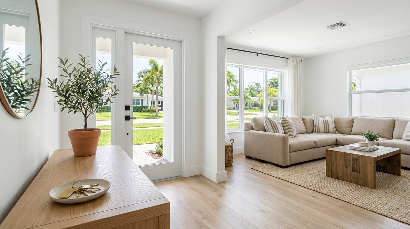 Tidy, bright South Florida home entryway ready for a professional cleaning visit