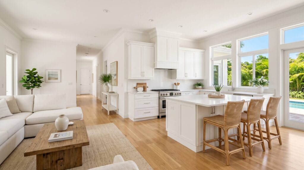 Bright, upscale South Florida home interior representing a room-by-room deep cleaning checklist
